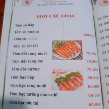 Thực đơn- Quán Ăn Đại Hỷ Quán - Gà & Hải Sản Tự Chọn