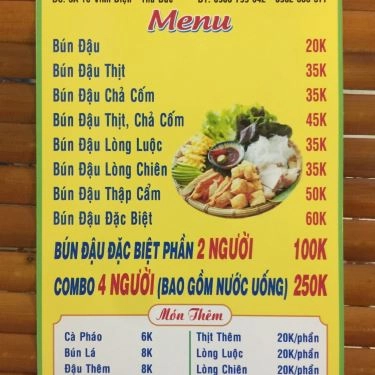 Thực đơn- Quán Ăn Dậu - Bún Đậu Mắm Tôm