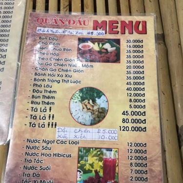Thực đơn- Quán Ăn Đẩu Quán - Bún Đậu Mắm Tôm