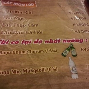 Thực đơn- Quán Ăn Đệ Nhất Nướng