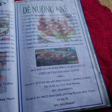 Thực đơn- Quán Ăn Dê Núi Vĩnh Lộc
