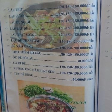 Thực đơn- Quán Ăn Dê Núi Vĩnh Lộc