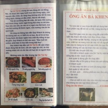 Thực đơn- Quán Ăn Dê Tài Ký - Nơ Trang Long