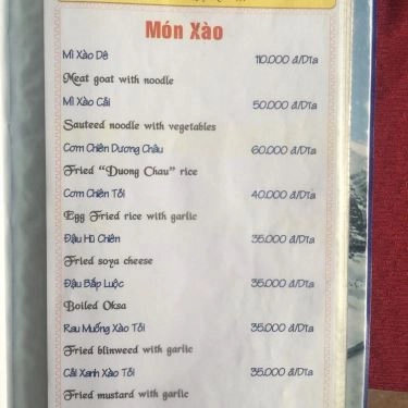 Thực đơn- Quán Ăn Dê Tài Ký - Nơ Trang Long