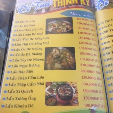 Thực đơn- Quán Ăn Dê Tươi Thịnh Ký