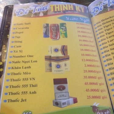 Thực đơn- Quán Ăn Dê Tươi Thịnh Ký