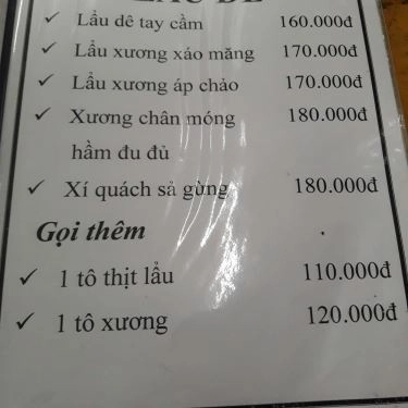 Thực đơn- Quán Ăn Dê Vĩnh Điềm - Đặc Sản Dê Núi