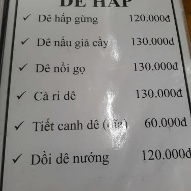 Thực đơn- Quán Ăn Dê Vĩnh Điềm - Đặc Sản Dê Núi