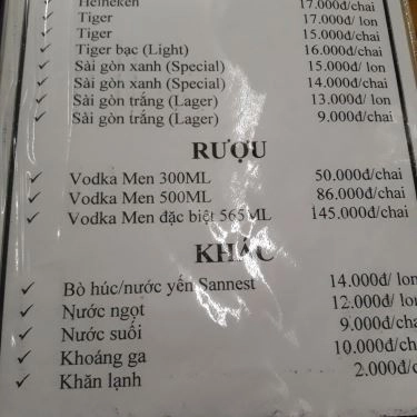 Thực đơn- Quán Ăn Dê Vĩnh Điềm - Đặc Sản Dê Núi