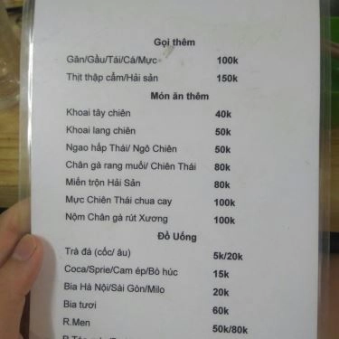 Thực đơn- Quán Ăn Đèn Lồng Quán - Lẩu Thái Tomyum
