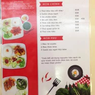 Thực đơn- Quán Ăn Dg Food - Cơm Văn Phòng