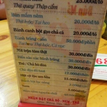 Thực đơn- Quán Ăn Bún Mắm Nêm Đà Nẵng 168