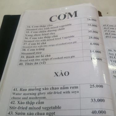 Thực đơn- Quán Ăn Định Ý - Thực Đơn Món Chay Phong Phú