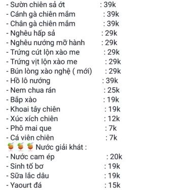 Thực đơn- Quán Ăn Đồ Ăn Đêm Đà Thành - Shop Online