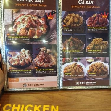 Thực đơn- Nhà Hàng Don Chicken - Chicken & Pub - Trần Văn Khéo