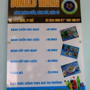 Thực đơn- Quán Ăn Donald Trung - Bánh Ướt & Bánh Cuốn Thịt Heo