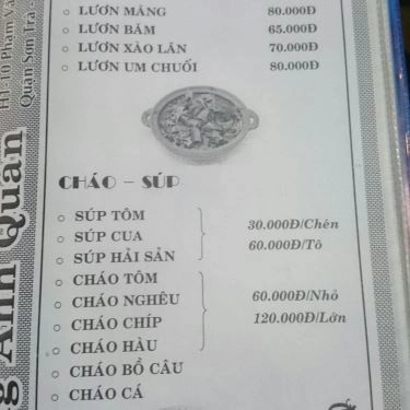 Thực đơn- Quán Ăn Đông Anh Quán - Hải Sản Tươi Sống