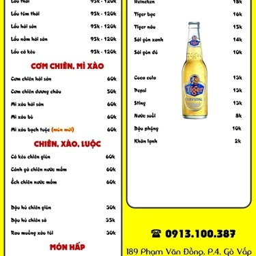 Thực đơn- Quán Ăn Đồng Hương Quán