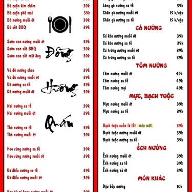 Thực đơn- Quán Ăn Đồng Hương Quán