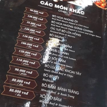 Thực đơn- Nhà Hàng Đông Phương - Đặc Sản Bò Tơ
