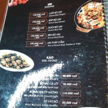 Thực đơn- Nhà Hàng Đông Phương - Đặc Sản Bò Tơ