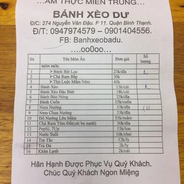 Tổng hợp- Quán Ăn Dư - Quán Bánh Xèo