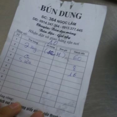 Thực đơn- Quán Ăn Dung - Bún Dọc Mùng