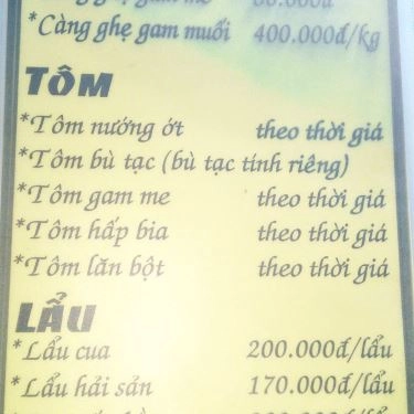 Thực đơn- Quán Ăn Dũng Năm Căn 1 - Vành Đai Trong