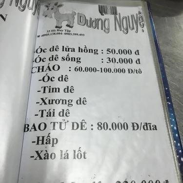 Thực đơn- Quán Ăn Dương Nguyệt Quán - Các Món Dê
