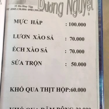 Thực đơn- Quán Ăn Dương Nguyệt Quán - Các Món Dê