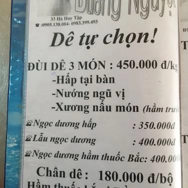 Thực đơn- Quán Ăn Dương Nguyệt Quán - Các Món Dê