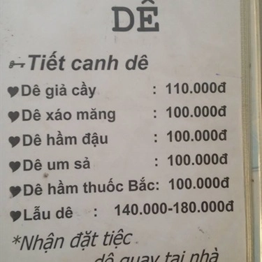 Thực đơn- Quán Ăn Dương Nguyệt Quán - Các Món Dê