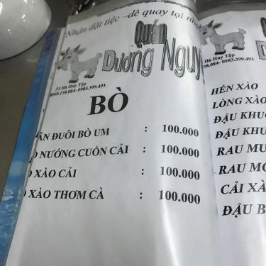 Thực đơn- Quán Ăn Dương Nguyệt Quán - Các Món Dê