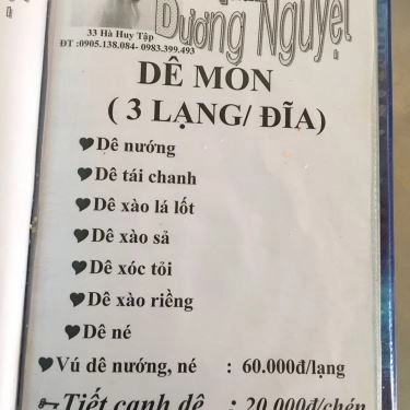Thực đơn- Quán Ăn Dương Nguyệt Quán - Các Món Dê