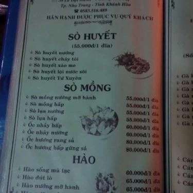 Thực đơn- Quán Ăn Dương Quán - Lê Đại Hành
