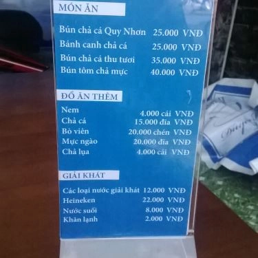 Thực đơn- Quán Ăn Duyên Hải Quán - Bún Chả Cá Quy Nhơn