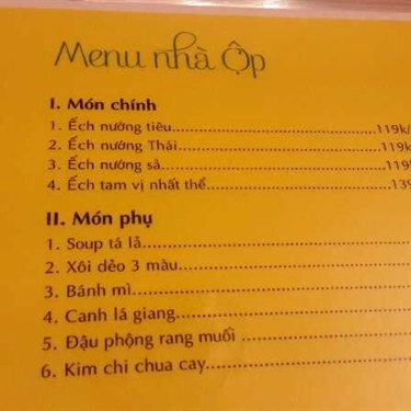 Thực đơn- Quán Ăn Ếch Nướng Ộp Ộp - Bình Giã