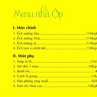 Thực đơn- Quán Ăn Ếch Nướng Ộp Ộp - Bình Giã