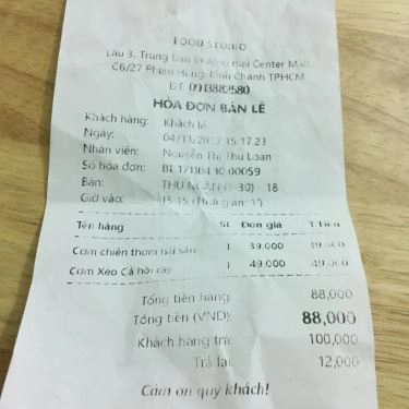 Thực đơn- Quán Ăn Food Studio - Centre Mall Phạm Hùng