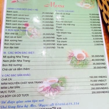 Thực đơn- Quán Ăn G79 - Hội Quán Nha Trang