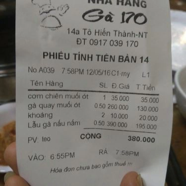 Thực đơn- Quán Ăn Gà 170
