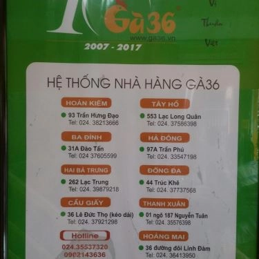 Thực đơn- Nhà Hàng Gà 36 - Linh Đàm