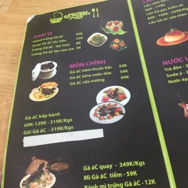Thực đơn- Quán Ăn Gà Ác Vĩnh Quý - Nguyễn Kiệm