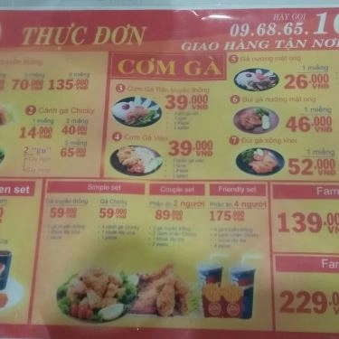 Thực đơn- Quán Ăn Gà Rán Chicky - Tây Sơn