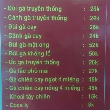 Thực đơn- Quán Ăn N&T Chicken - Gà Rán