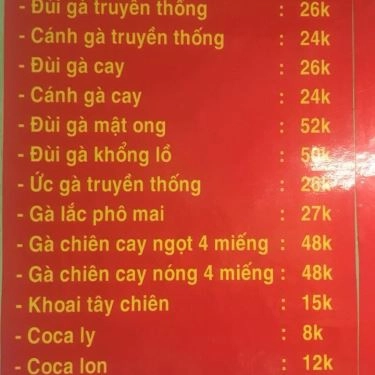 Thực đơn- Quán Ăn N&T Chicken - Gà Rán