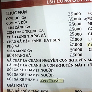 Thực đơn- Quán Ăn Gà Ta Ánh Tuyết