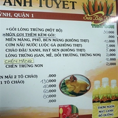 Thực đơn- Quán Ăn Gà Ta Ánh Tuyết