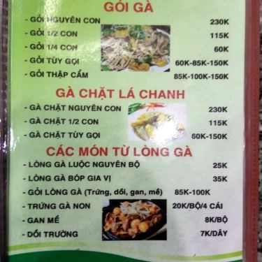Thực đơn- Quán Ăn Gà Ta Bến Tre - Cháo, Gỏi & Lẩu