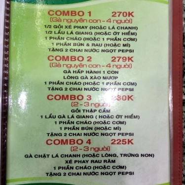 Thực đơn- Quán Ăn Gà Ta Bến Tre - Cháo, Gỏi & Lẩu